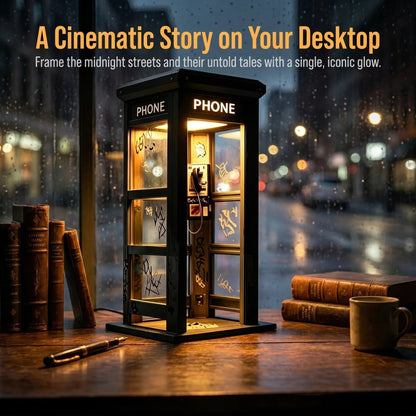 Vintage Phone Booth Ambient Lamp — cinematic desk setting