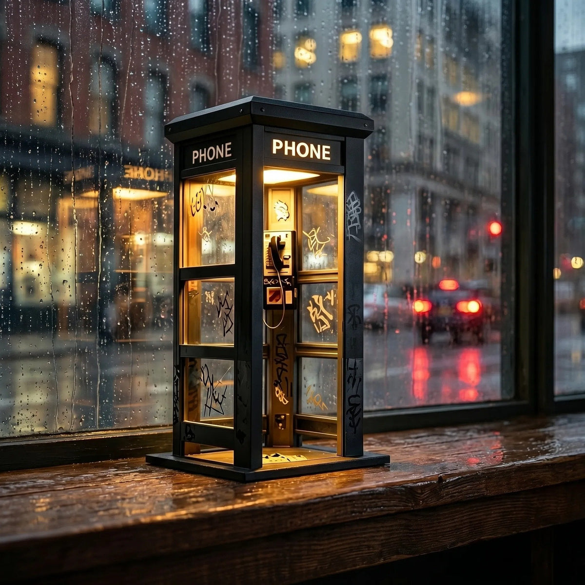 Vintage Phone Booth Ambient Lamp — evening window display