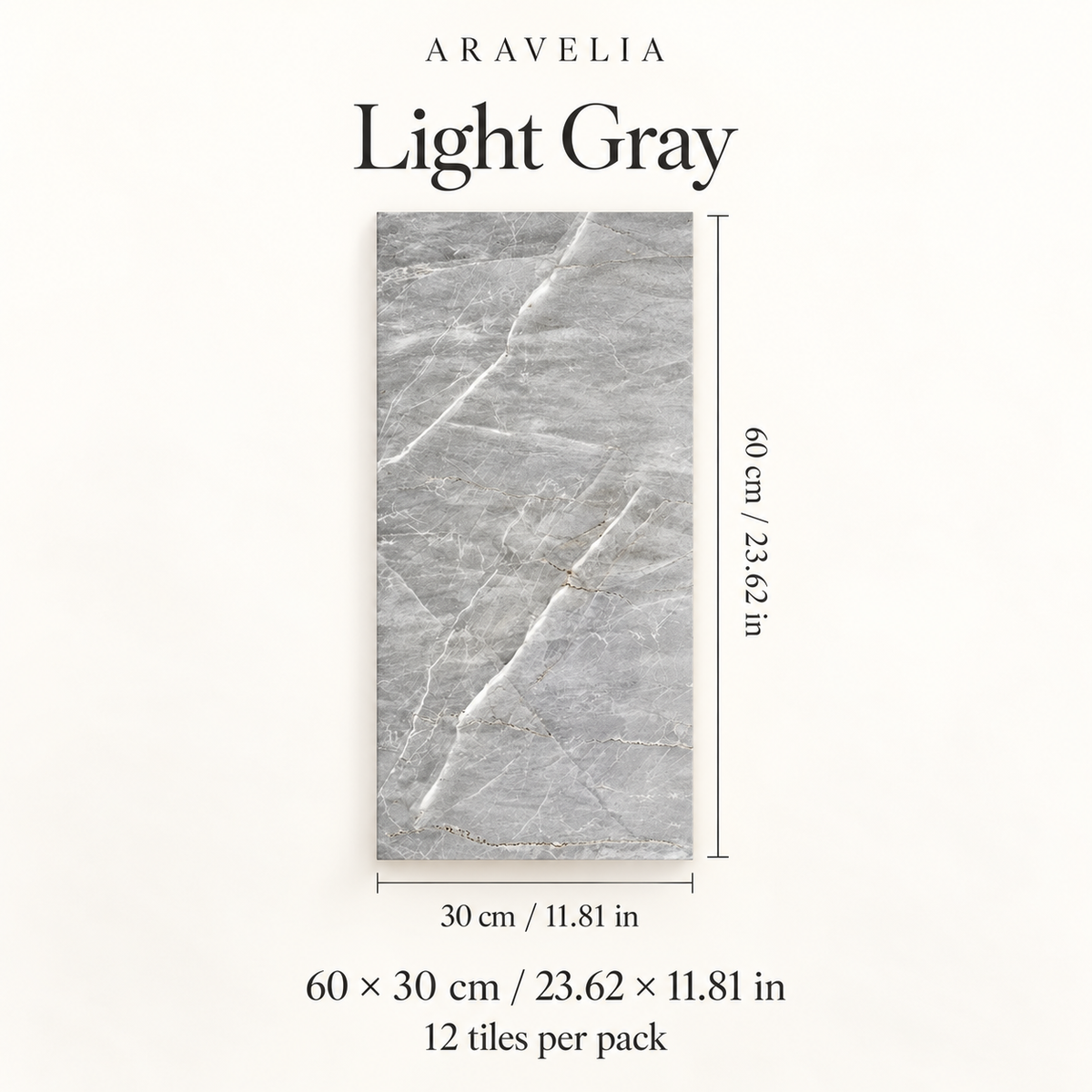 Light gray — 12 tiles, each 60 × 30 cm (23.62 × 11.81 in)