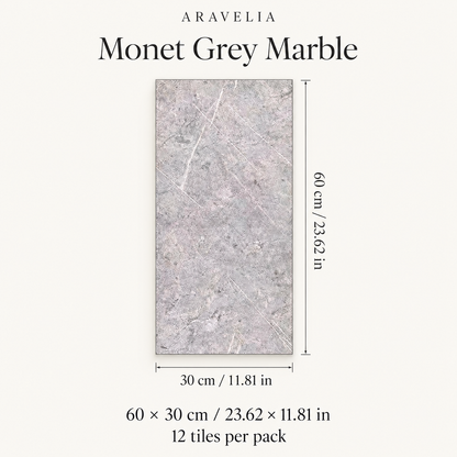 Monet Grey Marble — 12 tiles, each 60 × 30 cm (23.62 × 11.81 in)