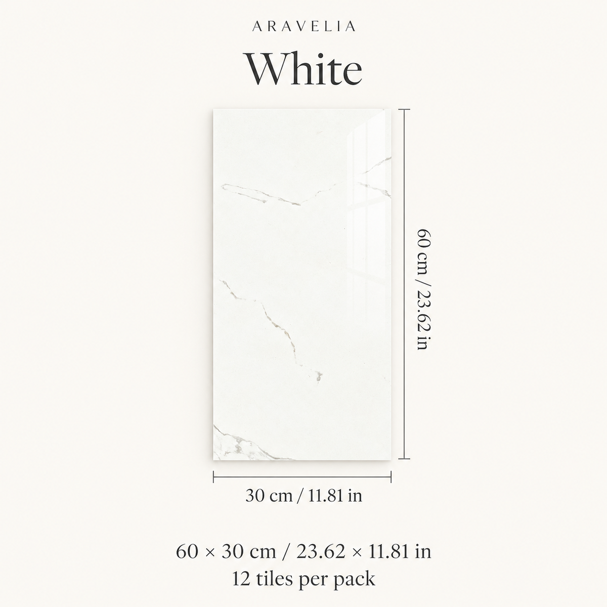 White — 12 tiles, each 60 × 30 cm (23.62 × 11.81 in)