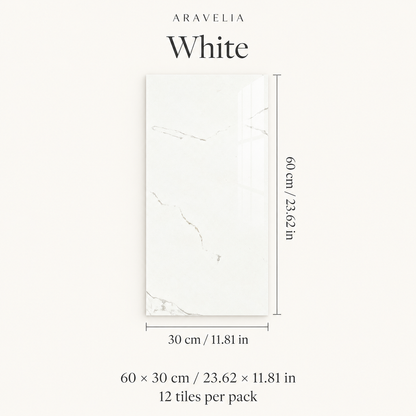 White — 12 tiles, each 60 × 30 cm (23.62 × 11.81 in)