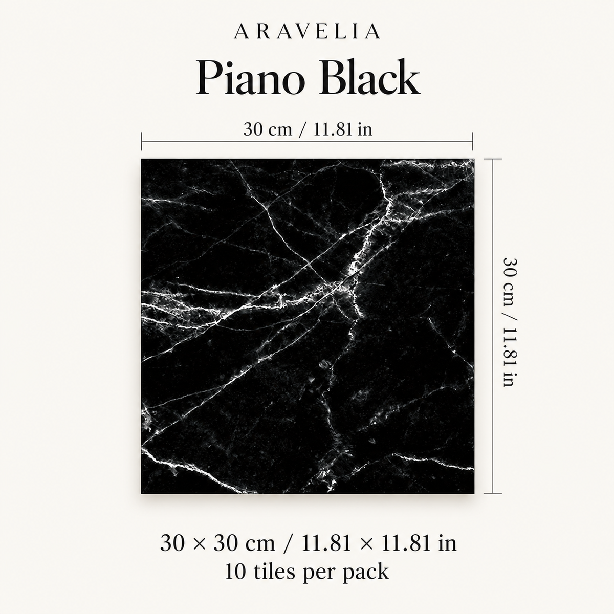 Piano black — 10 tiles, each 30 × 30 cm (11.81 × 11.81 in)