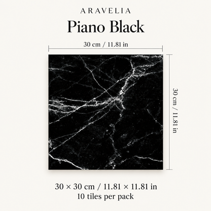 Piano black — 10 tiles, each 30 × 30 cm (11.81 × 11.81 in)