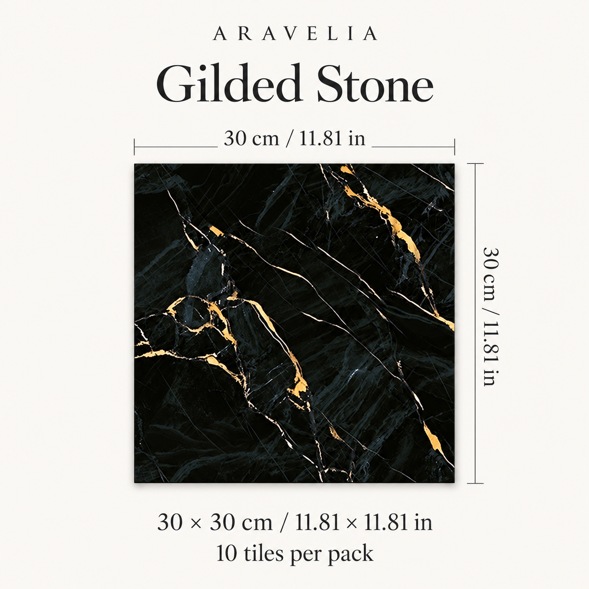 Gilded Stone — 10 tiles, each 30 × 30 cm (11.81 × 11.81 in)
