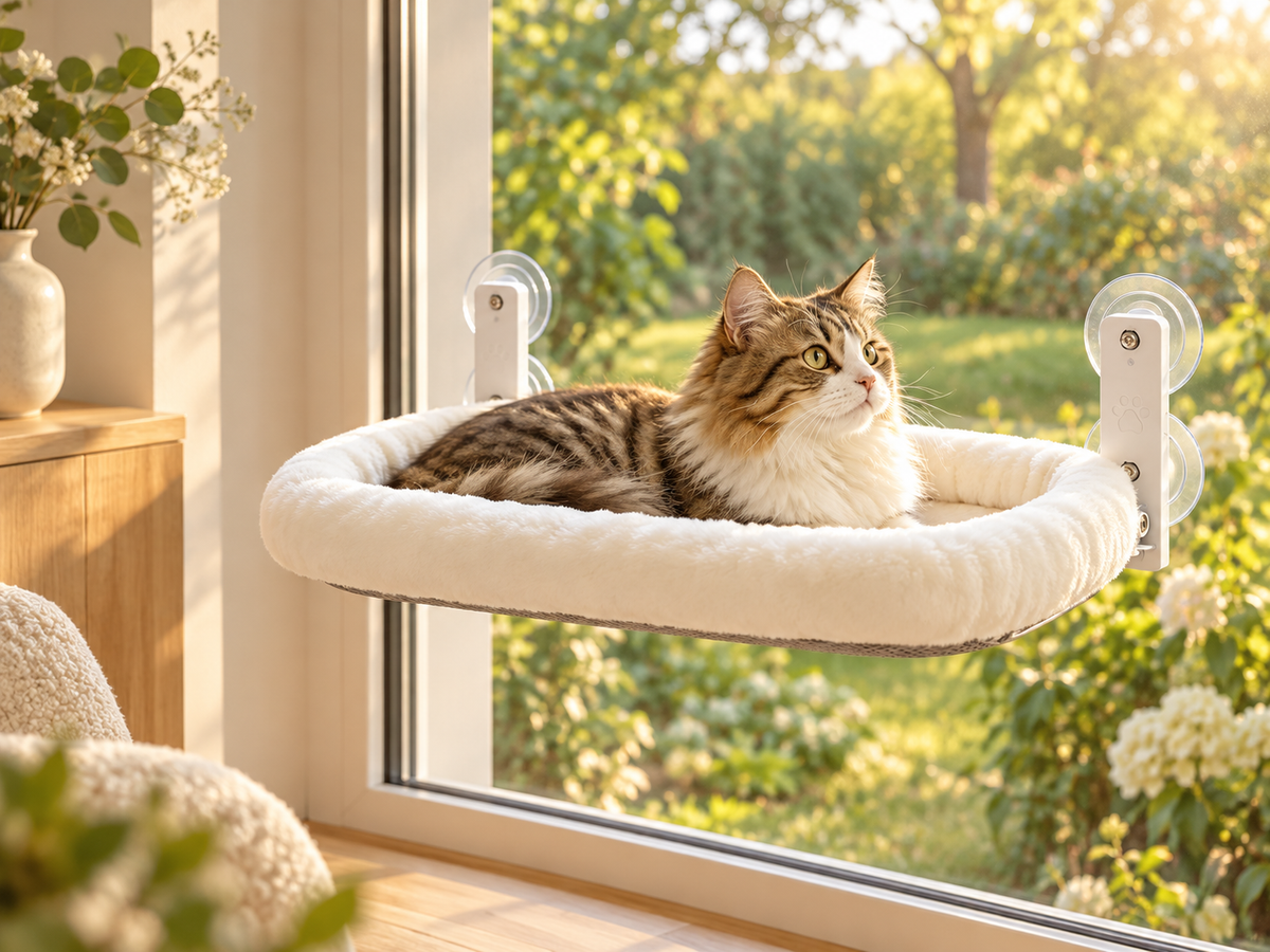Cat relaxing by the window in warm afternoon light