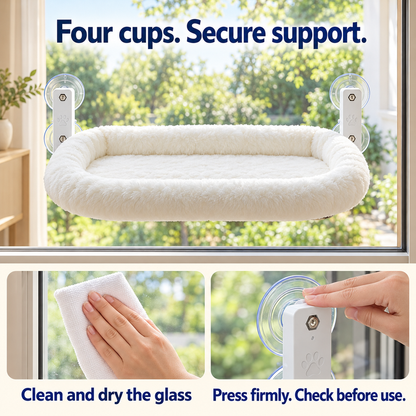 Four suction cups and installation steps: clean dry glass, press firmly and check attachment