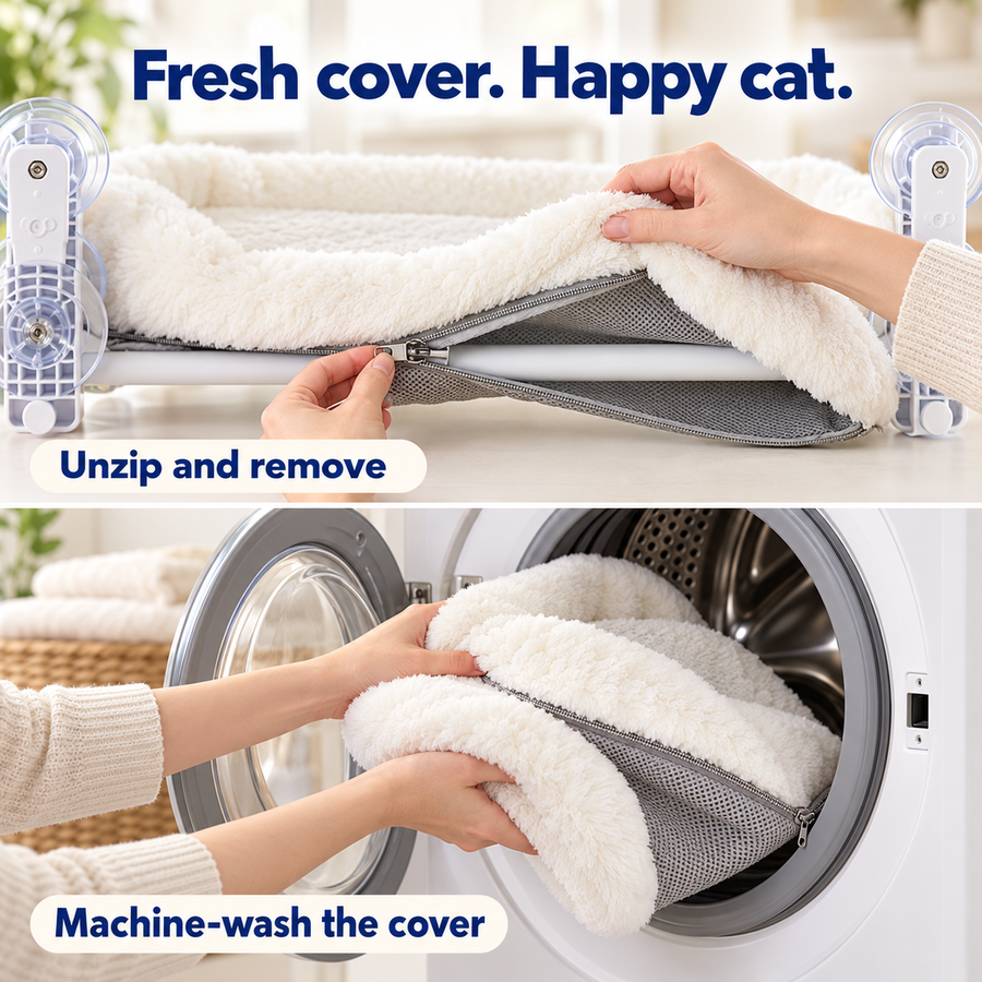 Unzipping and machine-washing the removable perch cover