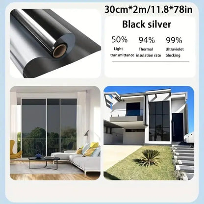 30 × 200 cm (11.81 × 78.74 in) black-silver window film