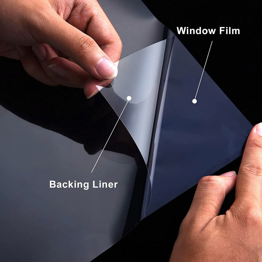 Peel the backing liner from the window film