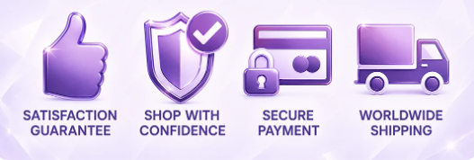 Satisfaction guarantee, shop with confidence, secure payment and worldwide shipping