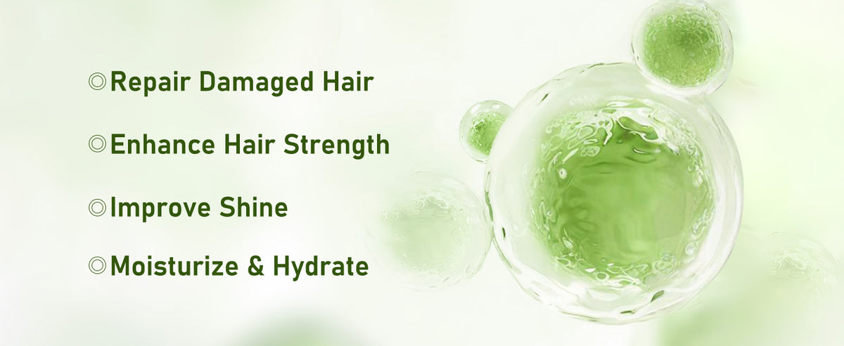 Hydrating hair care illustration with shine and moisture benefits