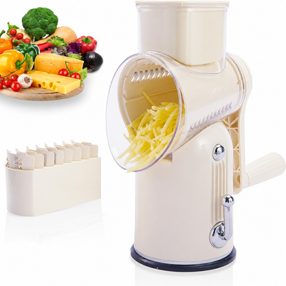5-in-1 rotary food chopper in beige with blade storage box
