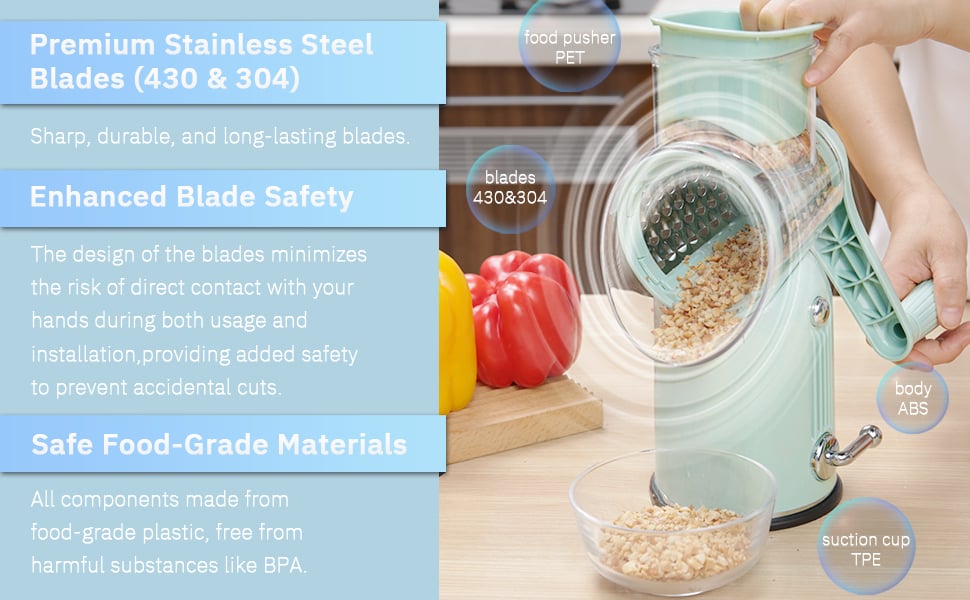 Stainless steel blades and food pusher