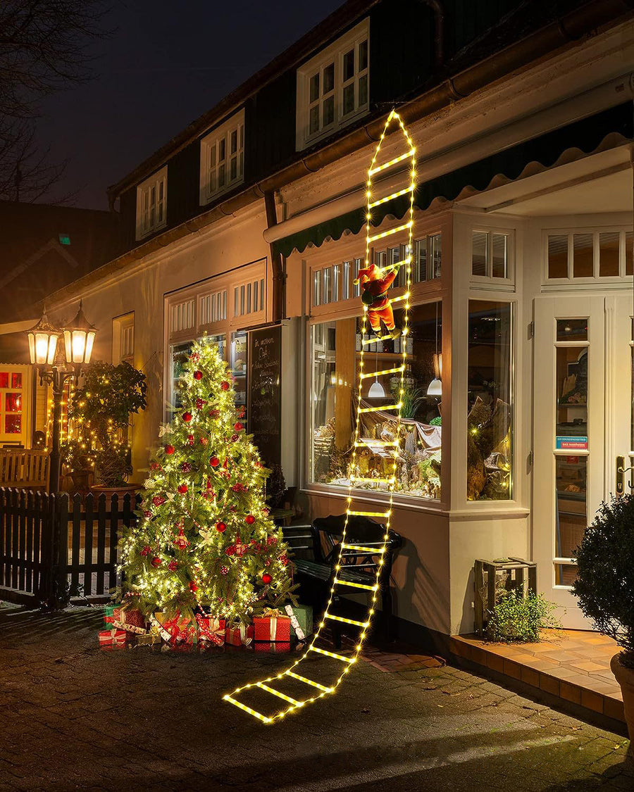 Warm white Santa ladder holiday display