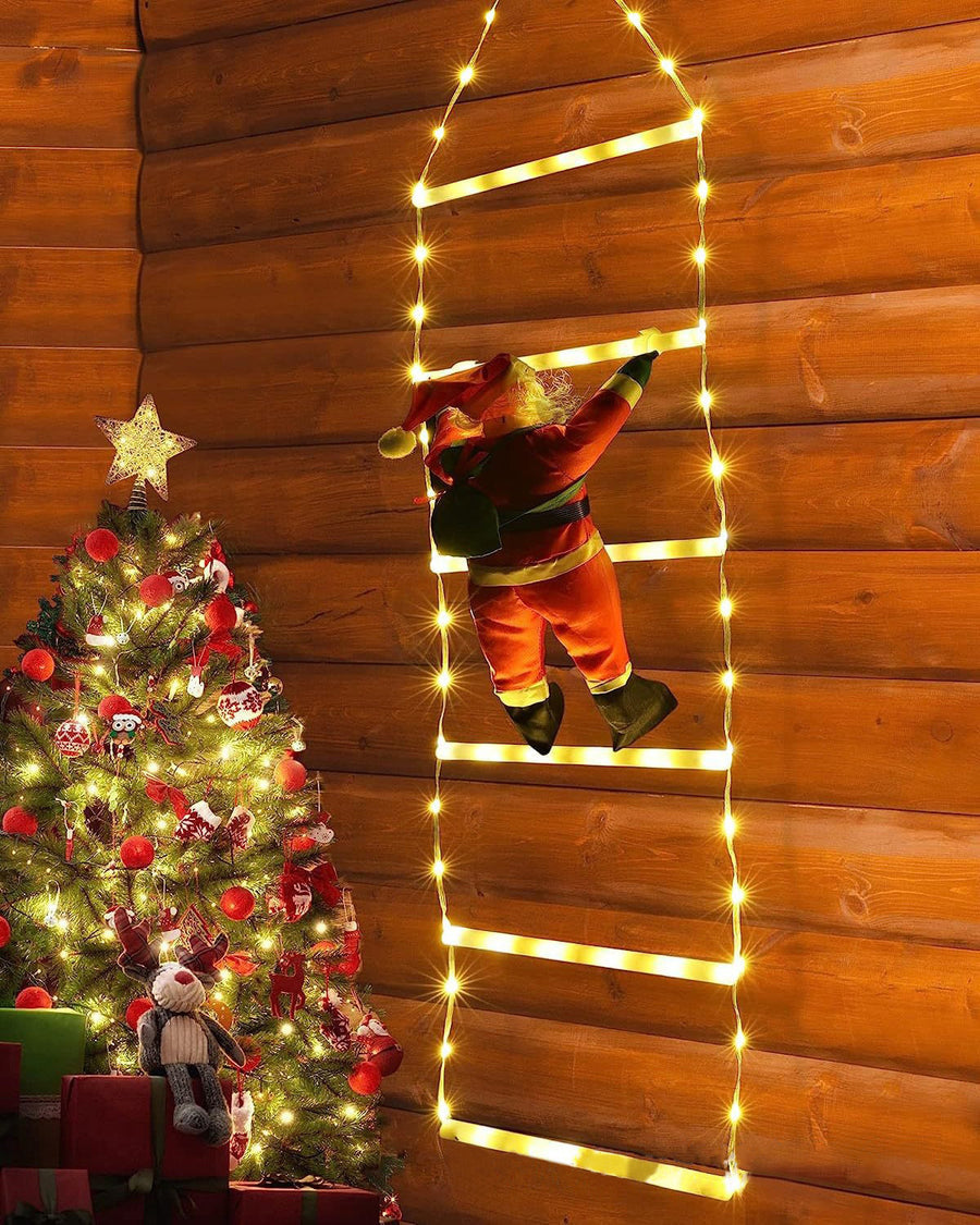 Santa decoration on warm white ladder lights