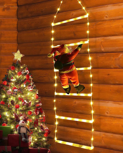 Santa decoration on warm white ladder lights