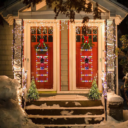 Santa ladder lights framing a Christmas doorway