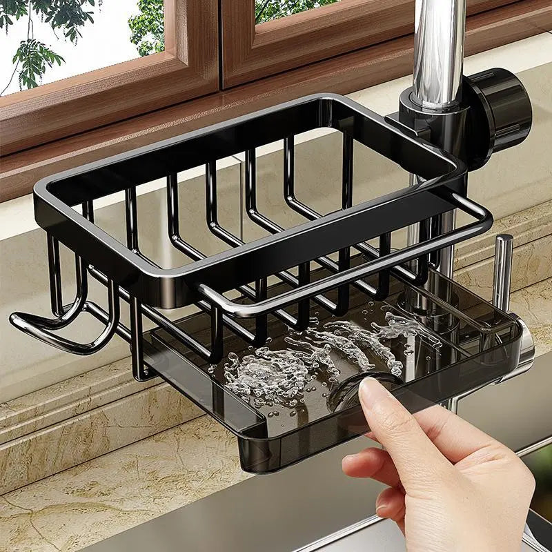 Black sink organizer with detachable drip tray