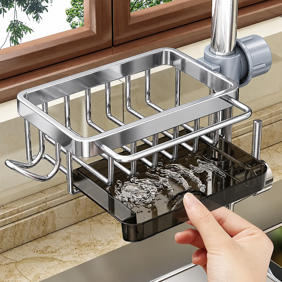 Silver organizer with left-side rail and drip tray