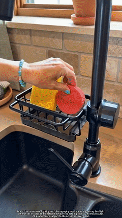 Sink organizer in use with cleaning tools