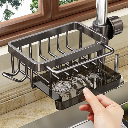 Gray organizer with left-side rail and drip tray