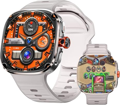 Silver large-screen camera smartwatch with light strap