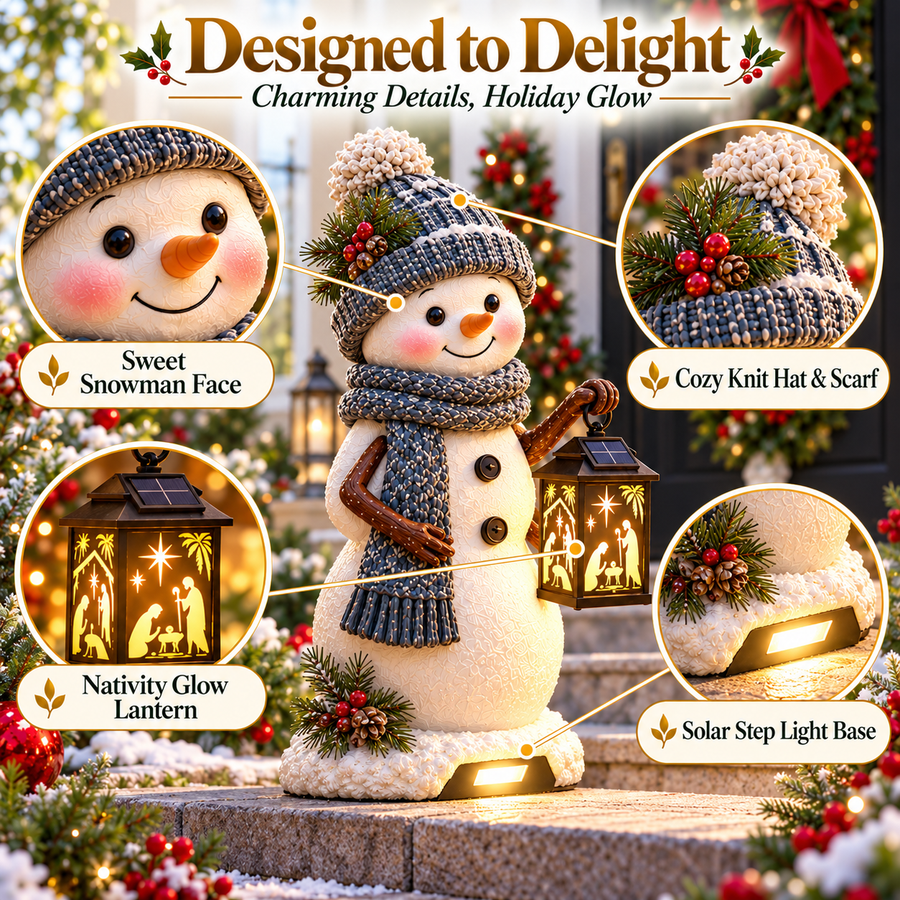 Snowman details and solar lantern