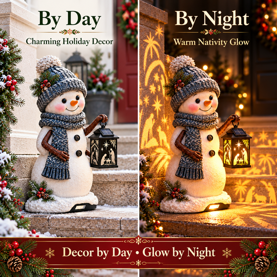 Snowman by day and illuminated by night