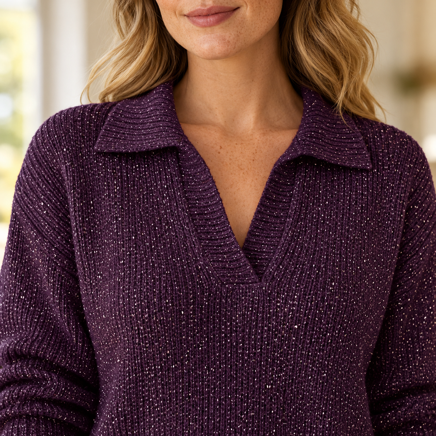 Sparkly Polo Sweater — Collar detail