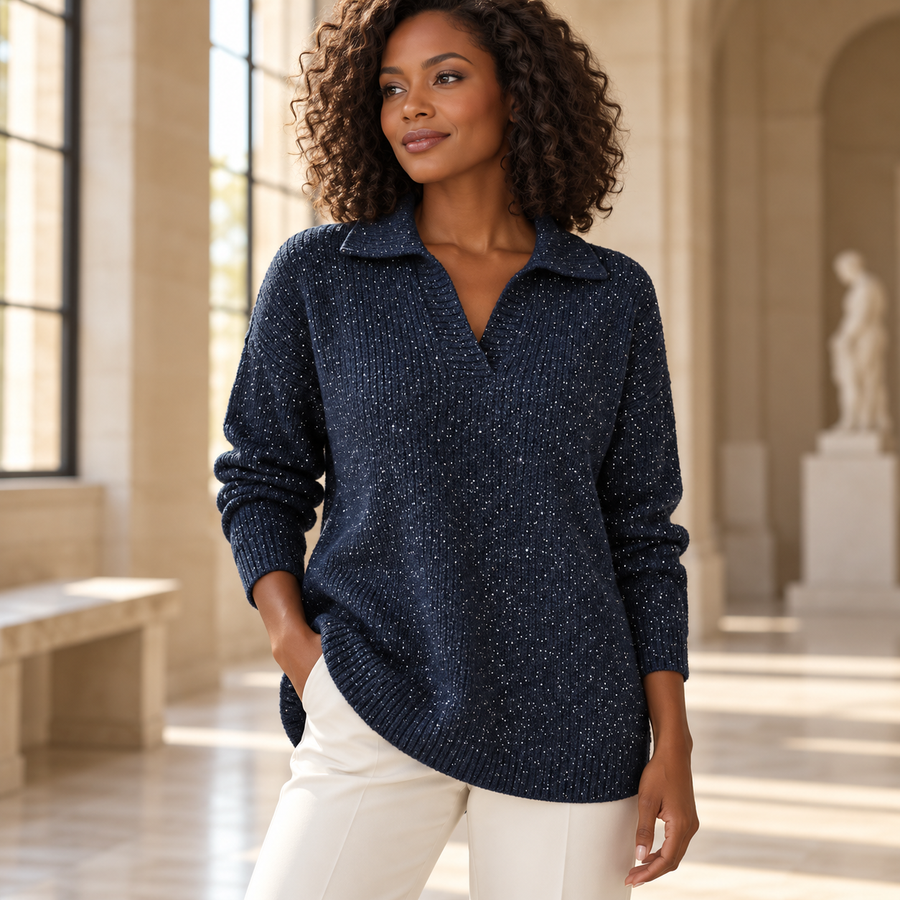 Sparkly Polo Sweater - Dark Blue
