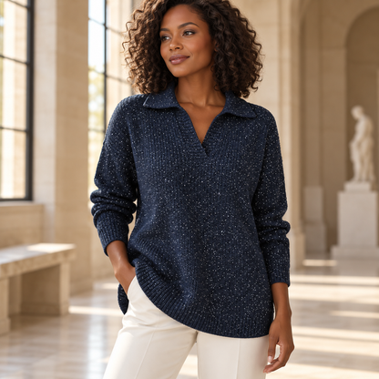 Sparkly Polo Sweater - Dark Blue