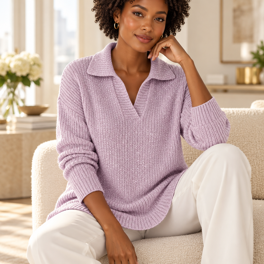 Sparkly Polo Sweater — Light Purple