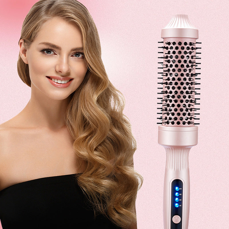 Pink styling brush and soft wave hairstyle