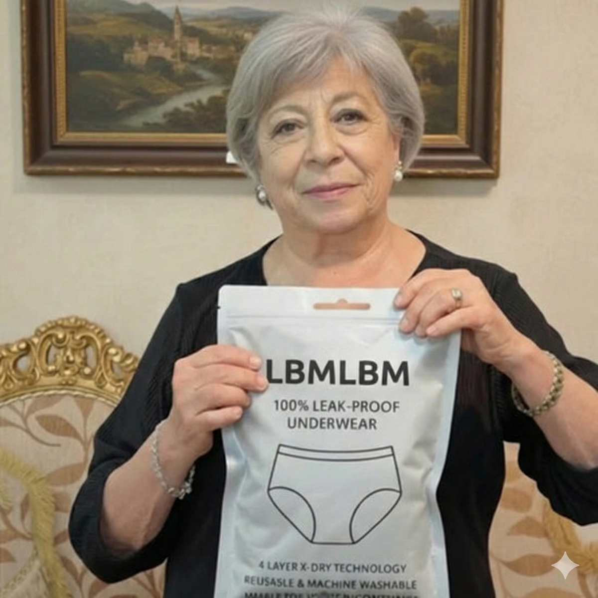 Sarah holding LBMLBM leak-proof underwear packaging
