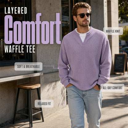 Layered Comfort Waffle Tee in lavender, relaxed everyday styling