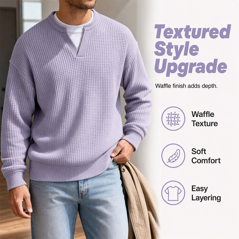 Waffle texture and cotton-blend long sleeve detail