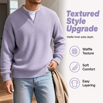 Waffle texture and cotton-blend long sleeve detail