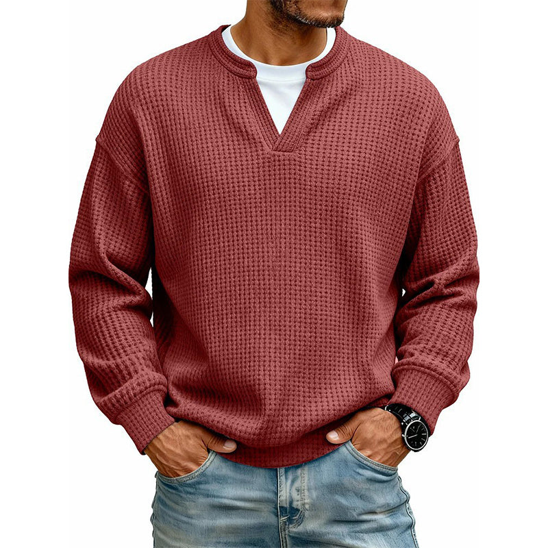 Layered Comfort Waffle Tee in Dark red