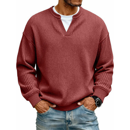 Layered Comfort Waffle Tee in Dark red