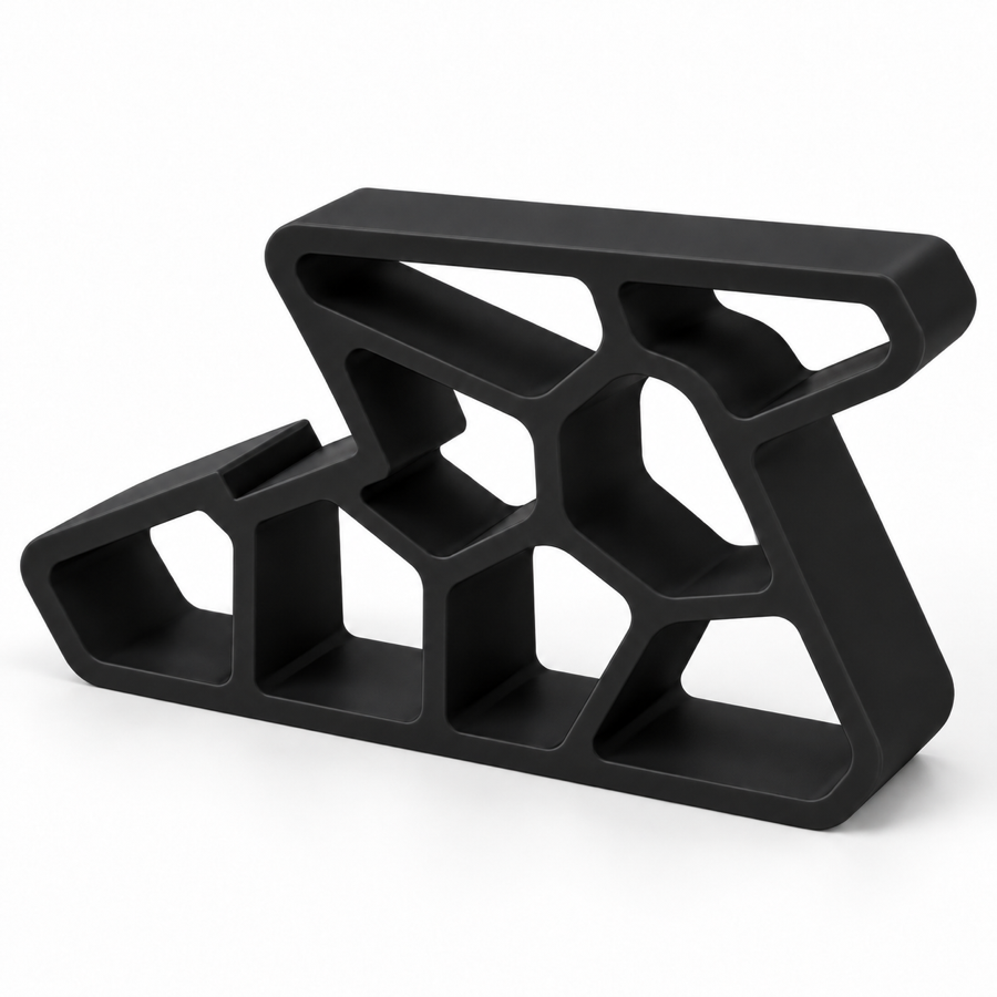 One black silicone window stopper with stepped cutout and hollow design