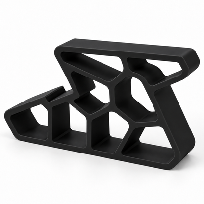 One black silicone window stopper with stepped cutout and hollow design