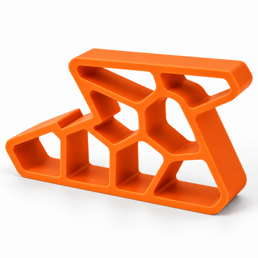 One orange silicone window stopper with stepped cutout and hollow design
