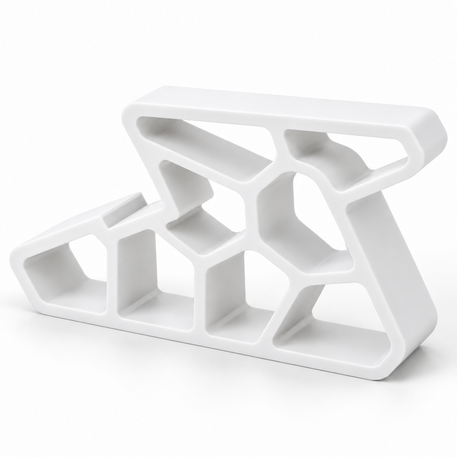 One white silicone window stopper with stepped cutout and hollow design