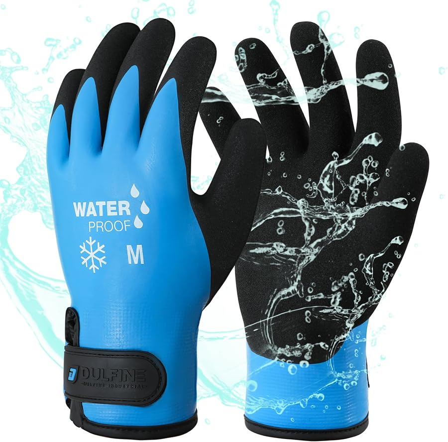 Blue waterproof thermal work gloves — one pair