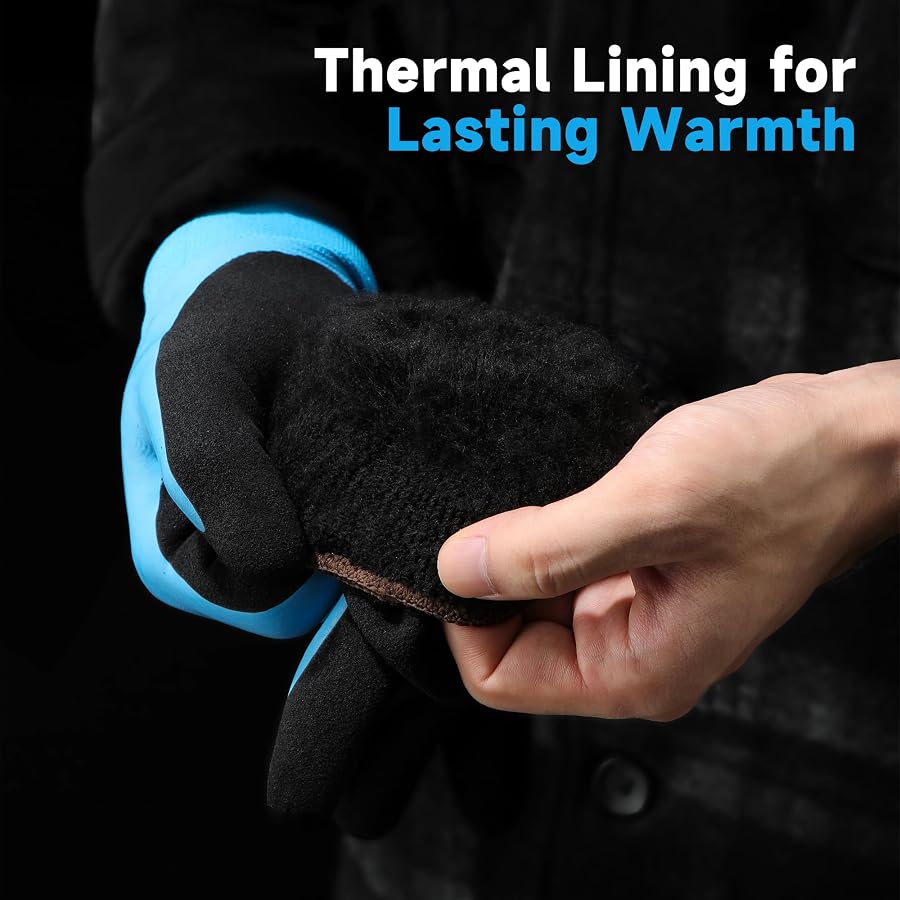 Brushed thermal lining inside winter work gloves