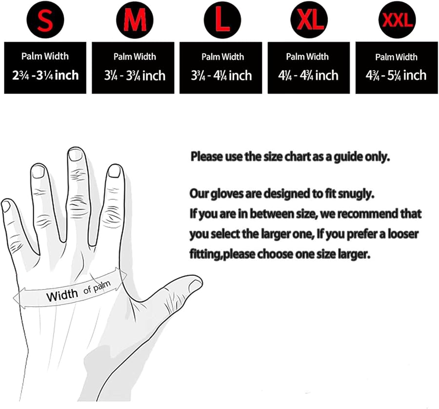 Palm-width size guide for S to XXL