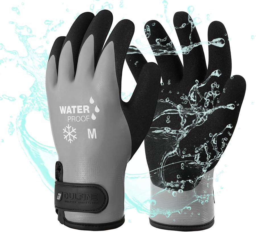 Grey waterproof thermal work gloves — one pair