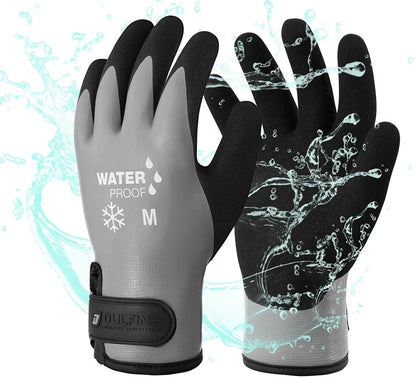 Grey waterproof thermal work gloves — one pair