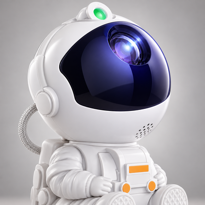 Close-up of AstroGlow helmet, lens and suit details